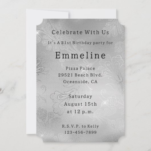 Invitation Dentelle florale Sliver (Devant)