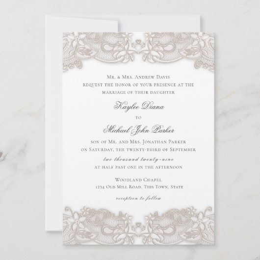 Invitation Dentelle florale victorienne sur Mariage de design (Devant)