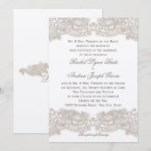 Invitation Dentelle florale victorienne Taupe et blanc (Devant / Derrière)