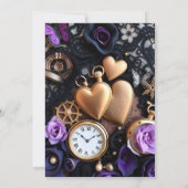 Invitation Dentelle gothique, Rose et montres de poche Mariag (Dos)