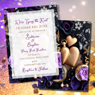 Invitation Dentelle gothique, Rose et montres de poche Mariag