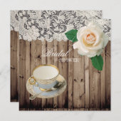 Invitation dentelle grange bois Fête des mariées Tea Party In (Devant / Derrière)