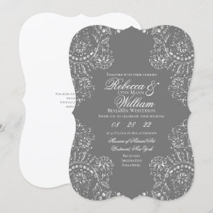 Invitation Dentelle gris Elégant Mariage Vintage