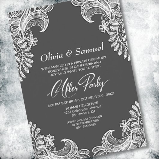 Invitation Dentelle gris Mariage après la fête