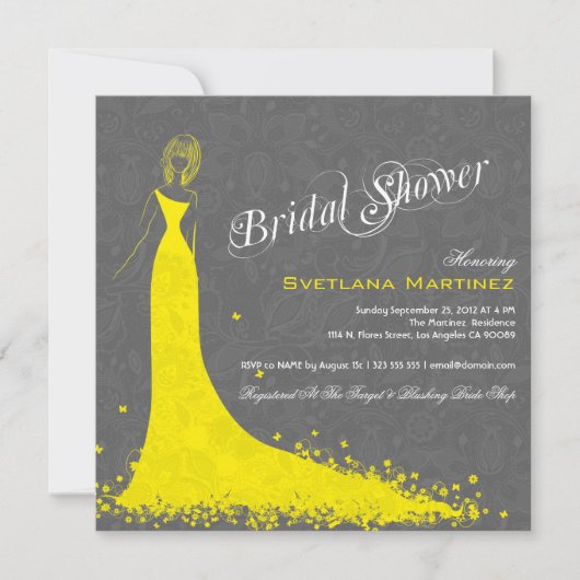 Invitation Dentelle Grise Avec Robe Mariage Jaune (Devant)