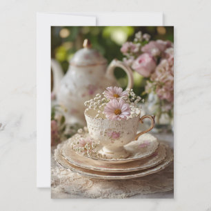 Invitation Dentelle jardin Thé après-midi   Fleurs du jardin