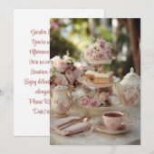 Invitation Dentelle jardin Thé après-midi | Thé élégant (Devant / Derrière)