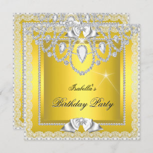 Invitation Dentelle Jaune Elégant Diamants Argent Anniversair