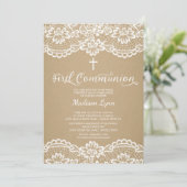 Invitation Dentelle Kraft moderne Première communion sainte I (Debout devant)