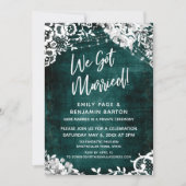 Invitation Dentelle, Lumières et Fleurs sur Bleu Turquoise No (Devant)