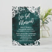 Invitation Dentelle, Lumières et Fleurs sur Bleu Turquoise No (Debout devant)