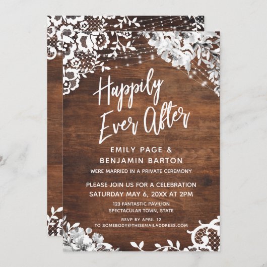 Invitation Dentelle, Lumières et Fleurs sur Bois Heureux à to (Devant / Derrière)