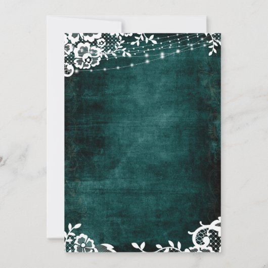 Invitation Dentelle, Lumières et Fleurs sur un Teal Grunge No (Dos)