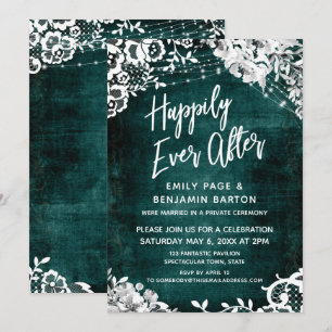 Invitation Dentelle, lumières et floral sur Teal Happily Ever