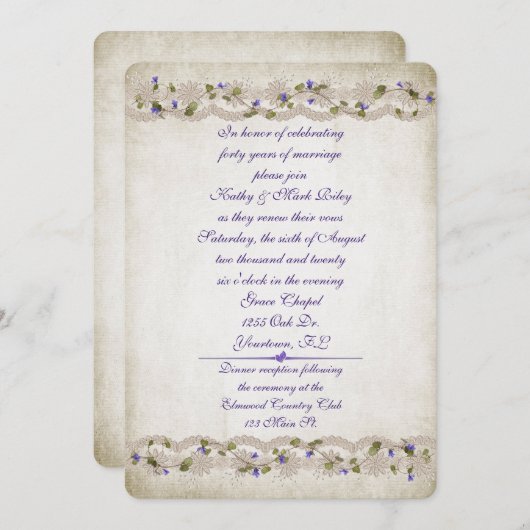 Invitation Dentelle mariage et frontière de lierre (Devant / Derrière)