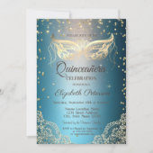 Invitation Dentelle Masqu Or, Diamonds Quinceañera (Devant)