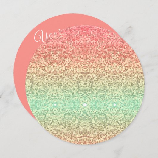 Invitation Dentelle motif dégradé rose or vert (Devant / Derrière)