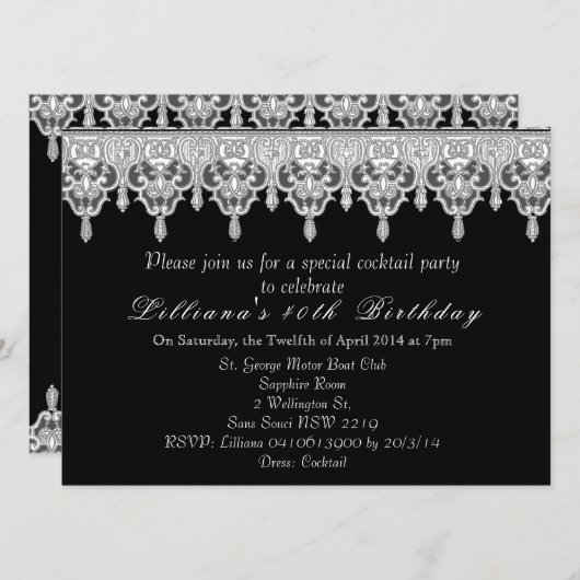 Invitation dentelle noire (Devant / Derrière)