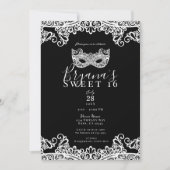 Invitation Dentelle noire & blanche Masquerade Sweet 16 Party (Devant)
