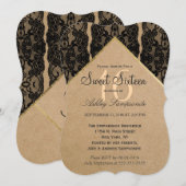 Invitation Dentelle noire chic et classique, or et papier Rec (Devant / Derrière)