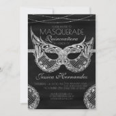 Invitation Dentelle noire en argent Parties scintillant Masqu (Devant)