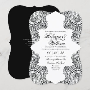 Invitation Dentelle noire et blanche Élégante Mariage gothiqu