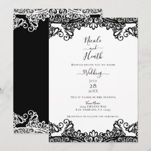 Invitation Dentelle noire et blanche Mariage élégant