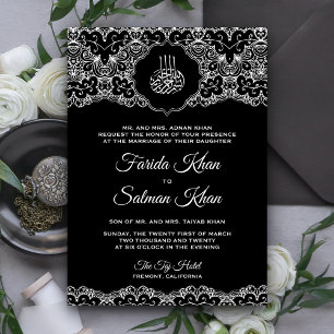 Invitation Dentelle noire et blanche Mariage musulman islamiq
