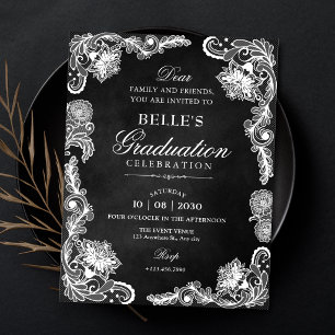 Invitation Dentelle noire et blanche vintage de remise de dip