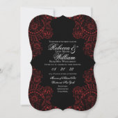 Invitation Dentelle noire et rouge Élégant Mariage gothique (Devant)