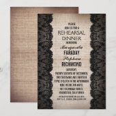 Invitation dentelle noire et tonneau rustique dîner de répéti (Devant / Derrière)