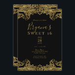 Invitation Dentelle noire & or élégante Sweet 16 Party<br><div class="desc">Personnaliser pour tout événement</div>