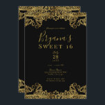 Invitation Dentelle noire & or élégante Sweet 16 Party<br><div class="desc">Personnaliser pour tout événement</div>