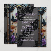 Invitation Dentelle noire, papillons et Mariage Rose pourpre (Devant / Derrière)