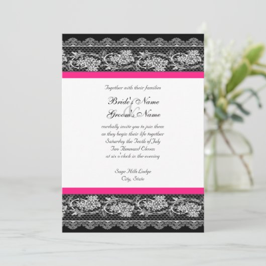 Invitation Dentelle noire rose (Debout devant)
