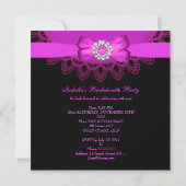 Invitation Dentelle noire rose chaude de la fête de Bacheloré (Dos)