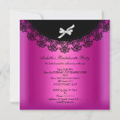 Invitation Dentelle noire rose chaude de la fête de Bachelort (Dos)