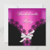 Invitation Dentelle noire rose chaude de la fête de Bachelort (Devant)