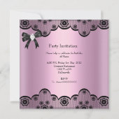 Invitation Dentelle noire rose Elégant Anniversaire Partie Di (Dos)