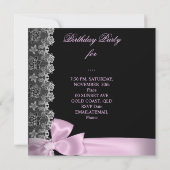 Invitation Dentelle noire rose Floral Anniversaire Clé de fêt (Dos)