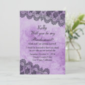 Invitation Dentelle noire violet Mariage gothique Bridesmaid (Debout devant)