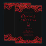 Invitation Dentelle Parties scintillant rouge Étincelle Noir<br><div class="desc">Personnaliser pour tout événement</div>
