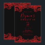 Invitation Dentelle Parties scintillant rouge Étincelle Noir<br><div class="desc">Personnaliser pour tout événement</div>