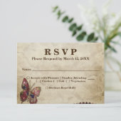 Invitation Dentelle, perles, menu RSVP Papillon (Debout devant)