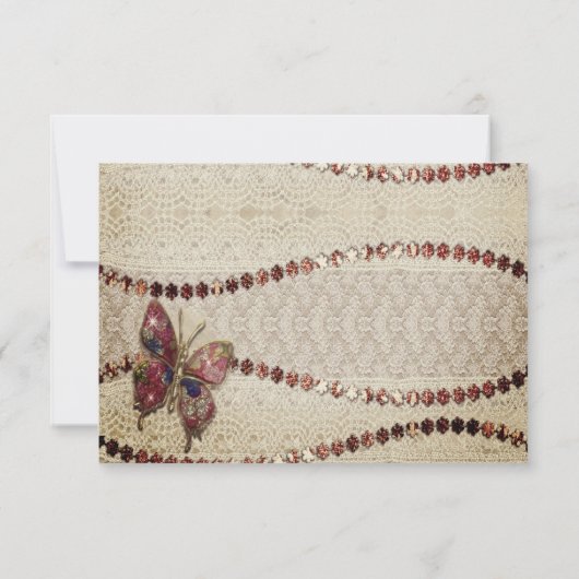 Invitation Dentelle, perles, menu RSVP Papillon (Dos)