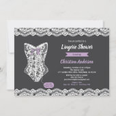 Invitation Dentelle pourpre de tableau d'invitation de douche (Devant)