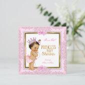 Invitation Dentelle Princess Baby shower Gold Pink Pearls (Debout devant)