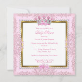 Invitation Dentelle Princess Baby shower Gold Pink Pearls (Dos)