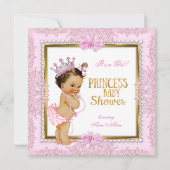 Invitation Dentelle Princess Baby shower Gold Pink Pearls (Devant)