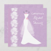 Invitation Dentelle, robe mariage sur Fête de l'mariée violet (Devant / Derrière)
